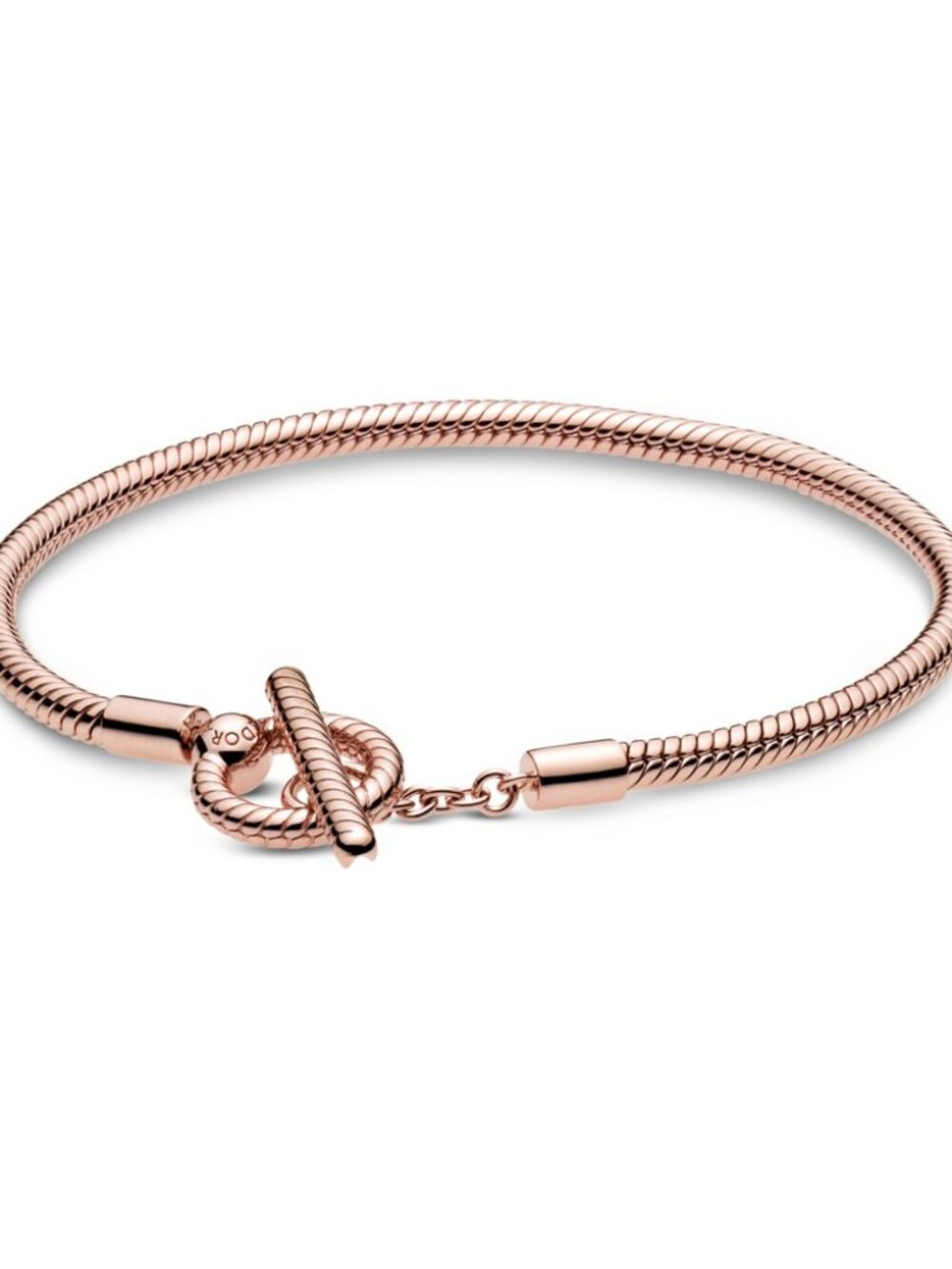 Rose Gold Plate Pandora Moments T-Bar Snake Chain Bracelet